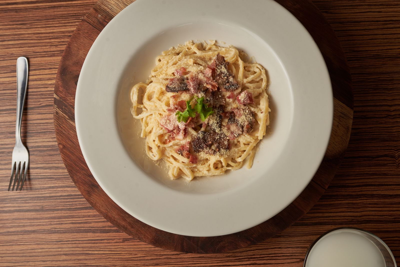 Overhead shot of a pasta dish