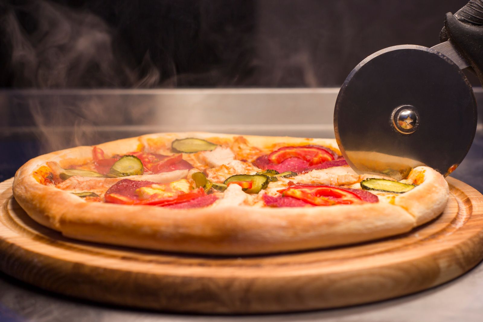 Close-up of a blistered pizza crust
