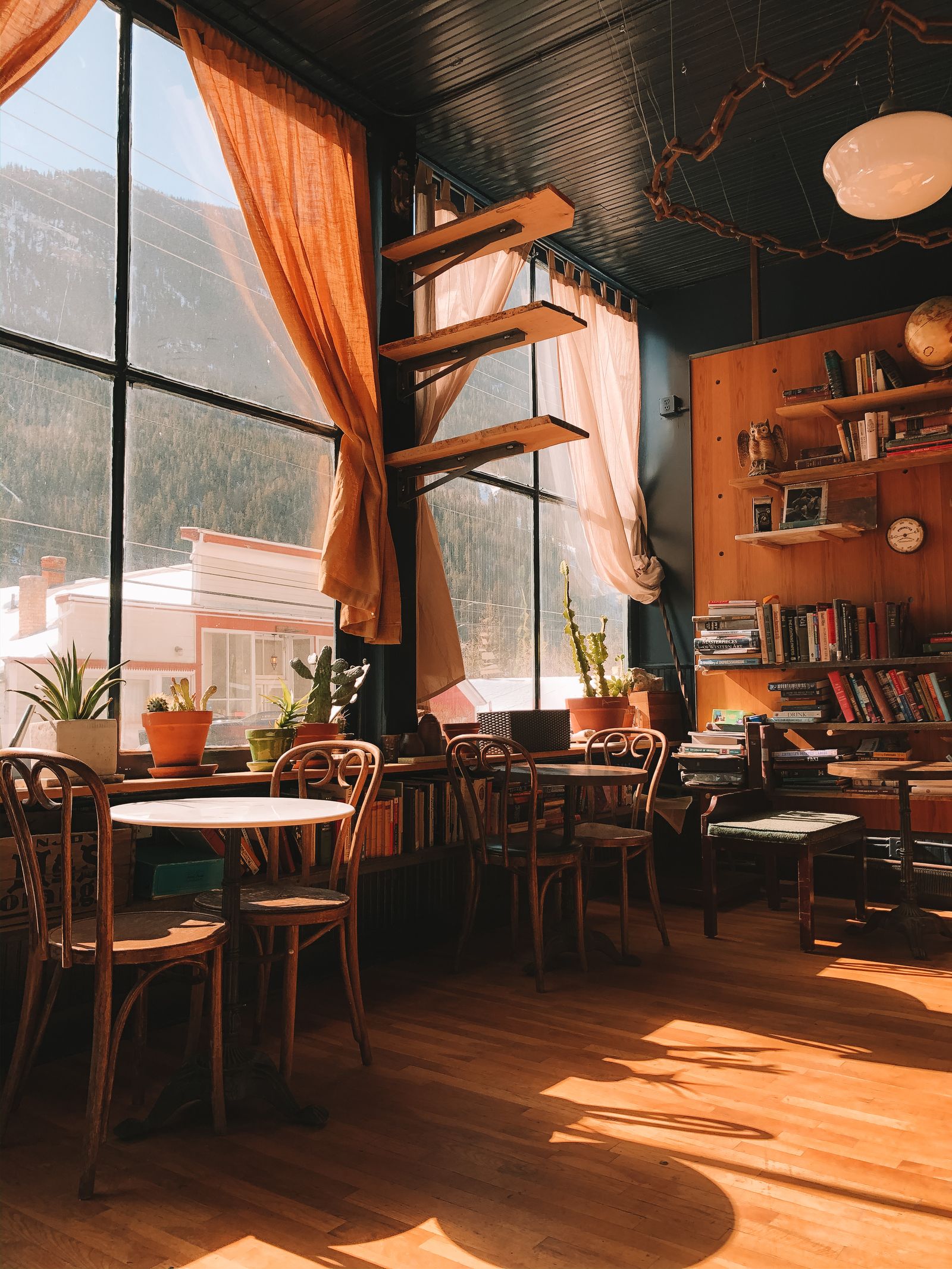 Warm wooden dining table