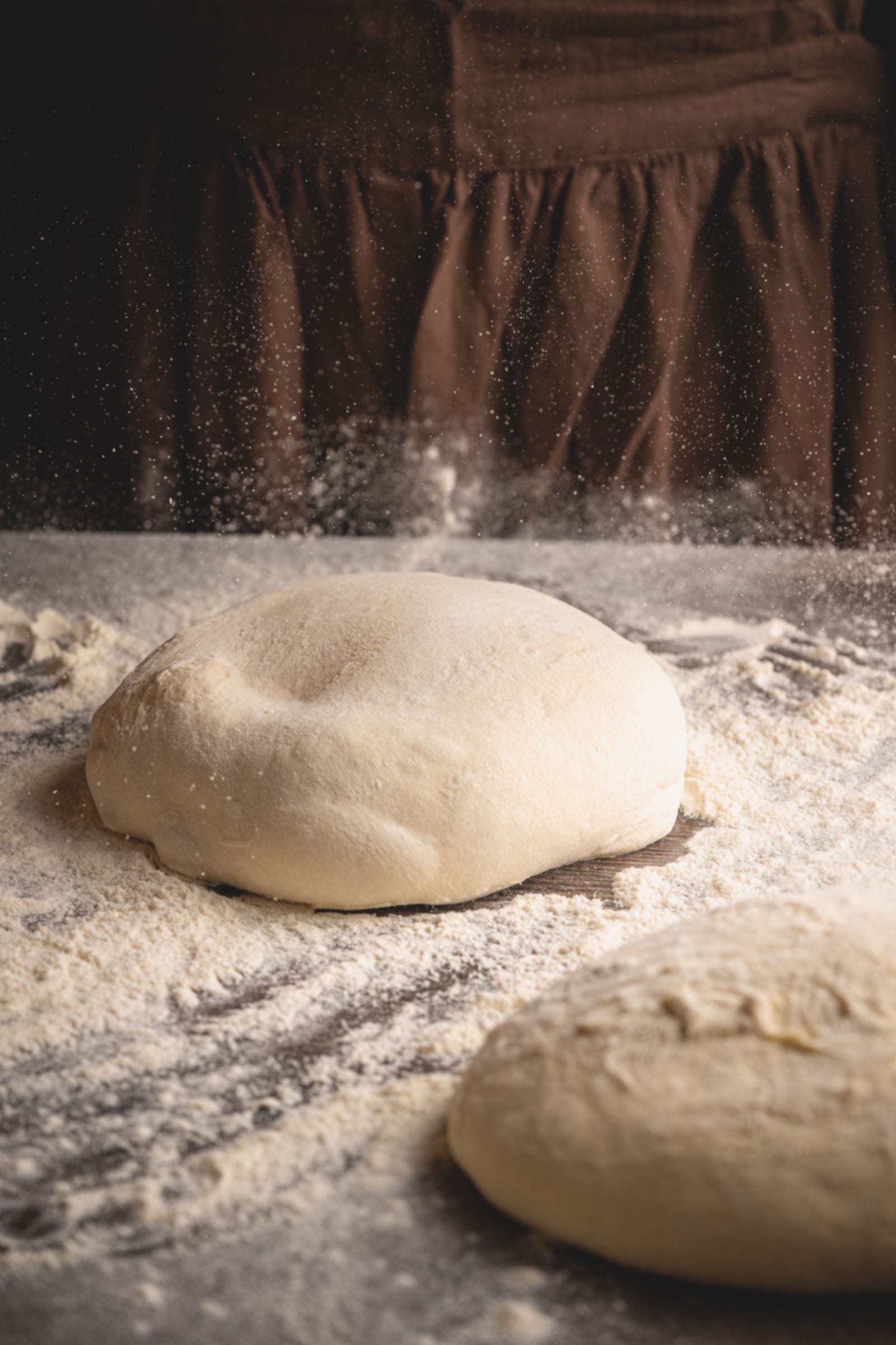 Pizza dough dusted with flour